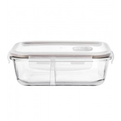 Pote 640ml 13x17,7x6cm Hermético Retangular Em Vidro Borossilicato Com Tampa E Divisória